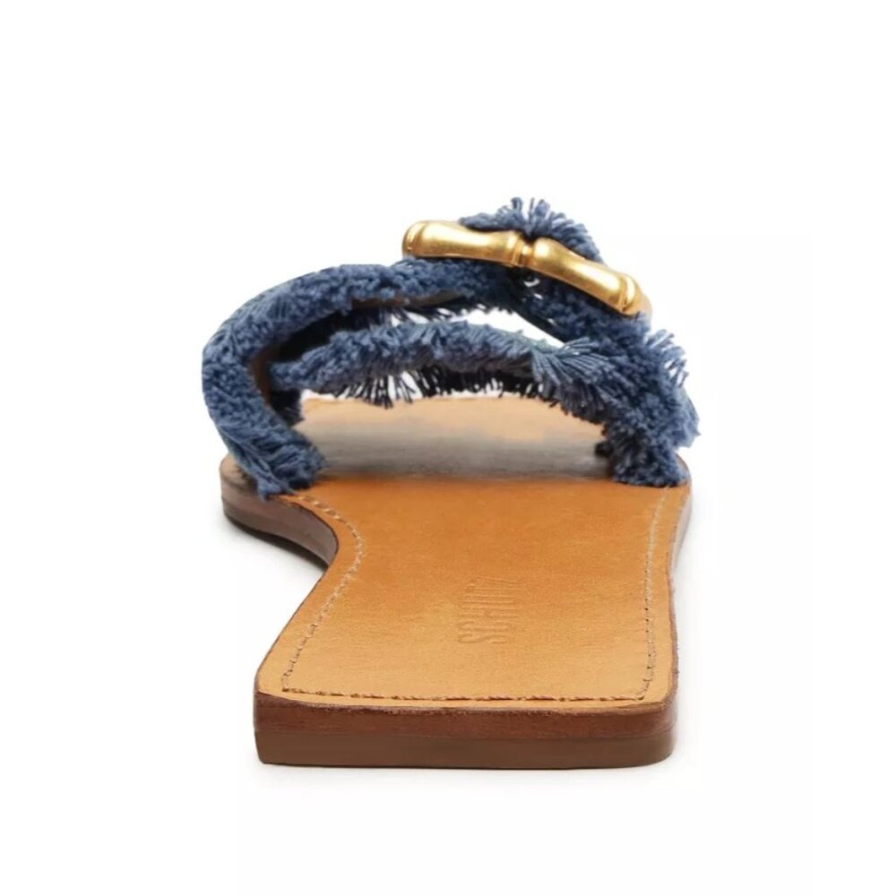 Schutz Womens Denim & Leather Slide Sandals Size 9.5 With Gold Buckle Details - Picture 5 of 5